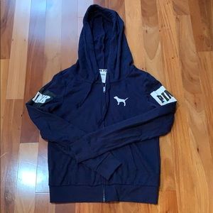 VS Pink Logo Zip Hoodie Navy Size M